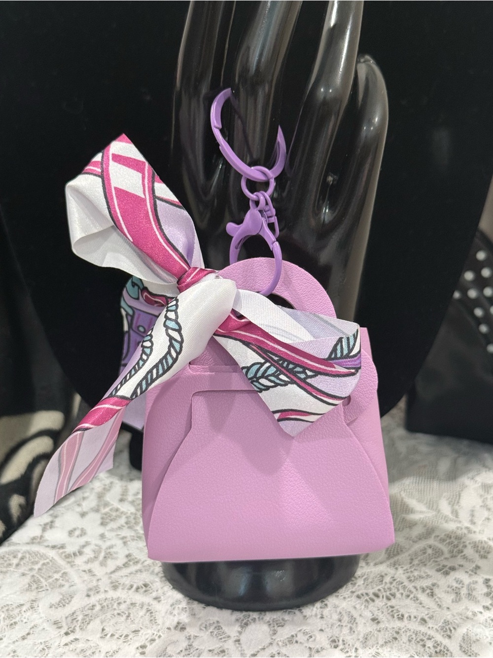 Lavender Mini Bag Keychain with Decorative Scarf